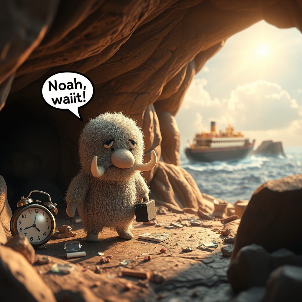 Distressed Knitted Figure in Cave, 3D Render