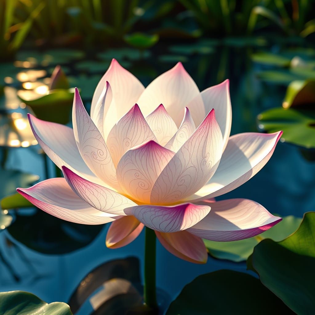 Crystalline Lotus Blossom in Azure Pond