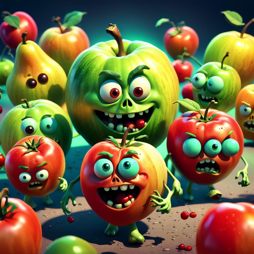 Zombie Fruits Attack in Pixar-Inspired 3D Art