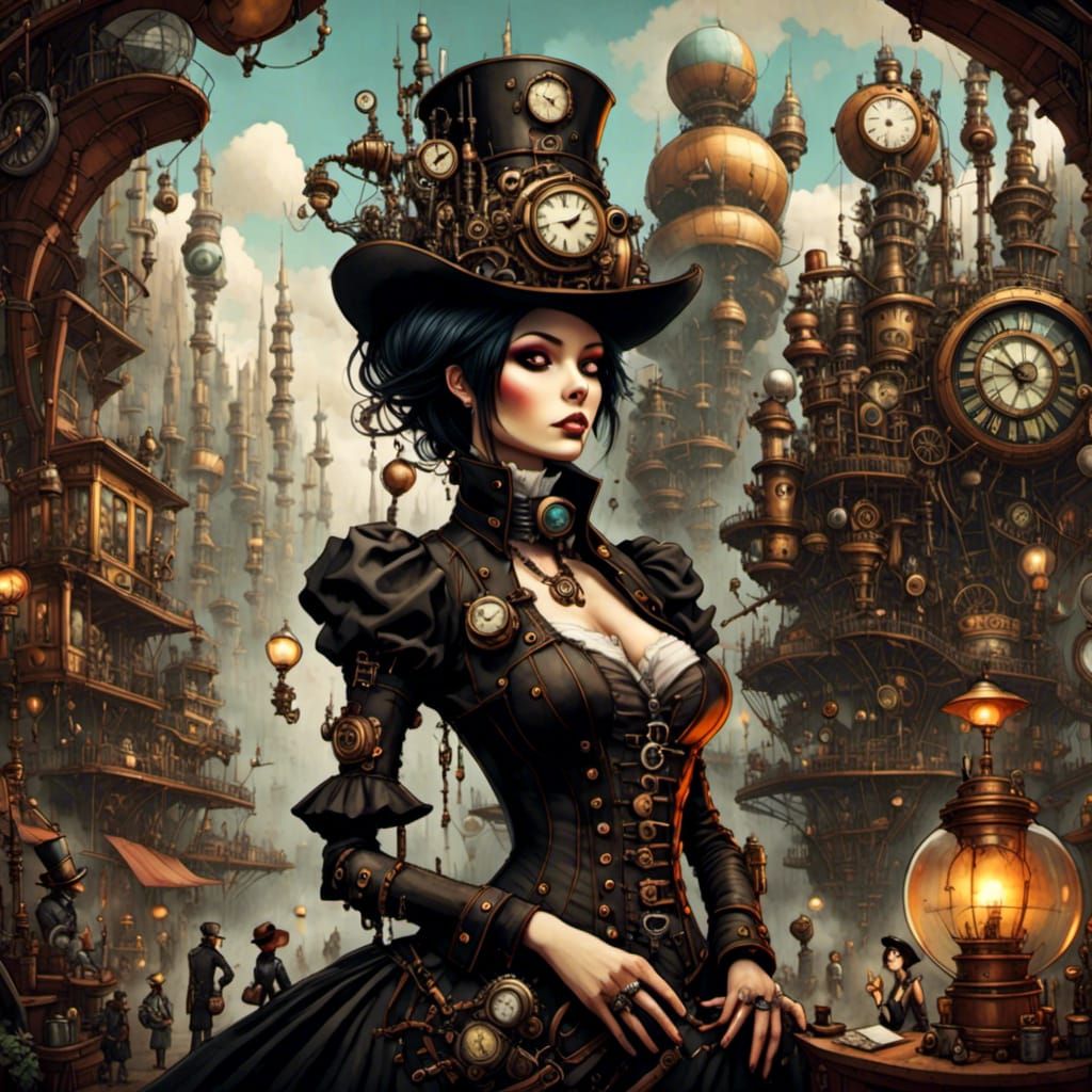 Steampunk Goth Lady with Tattoos: Surreal Fantasy