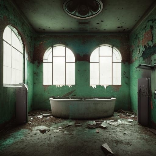 Desolate Abandoned Bathroom Interior: Detailed Matte Paintin...