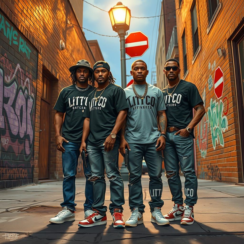 Confident Crew on a Gritty Urban Street Corner