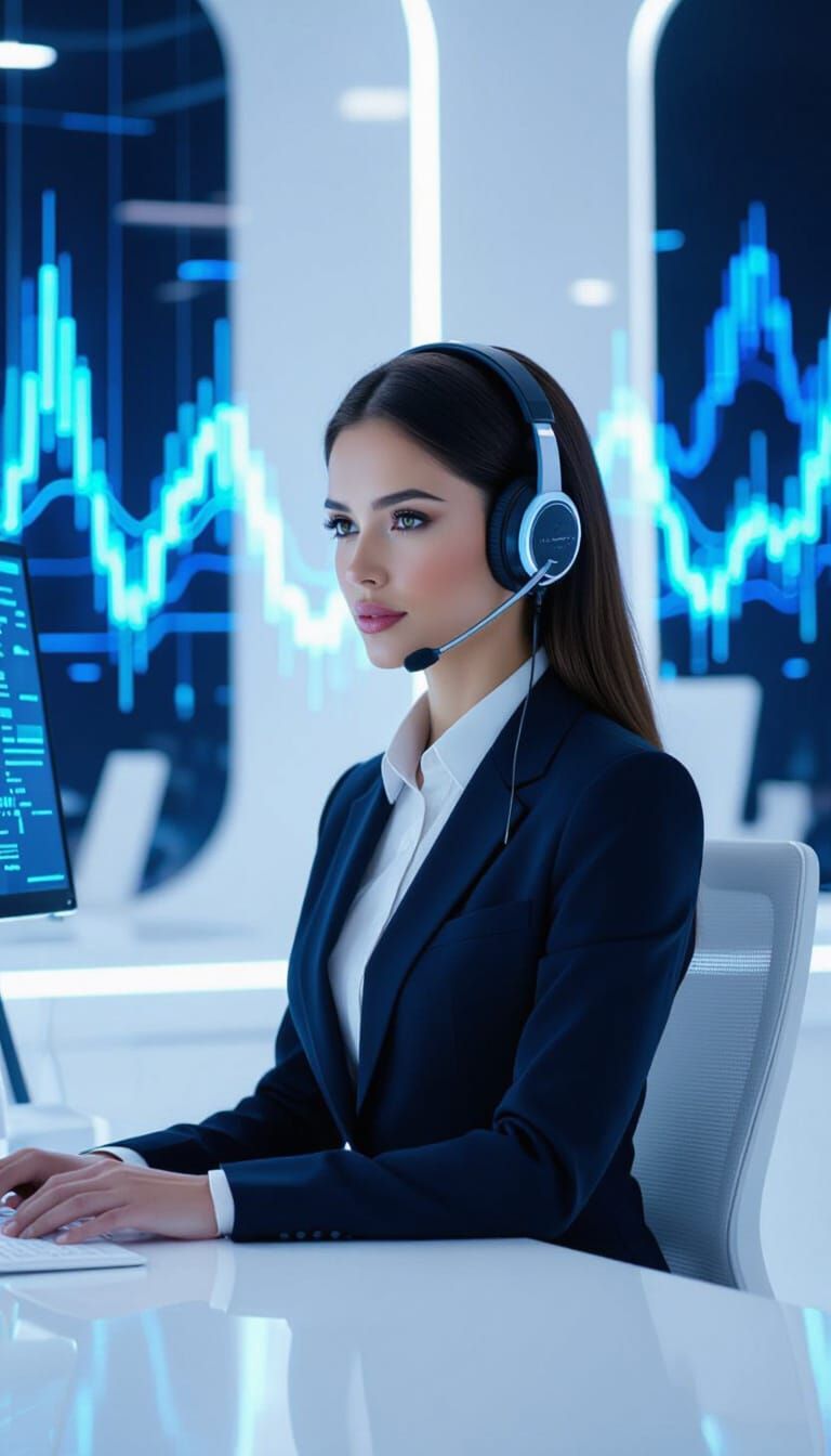 High-Tech Call Center Agent in Futuristic Style