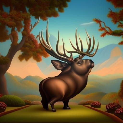 Stylized Fat Stag Inspired by Botero