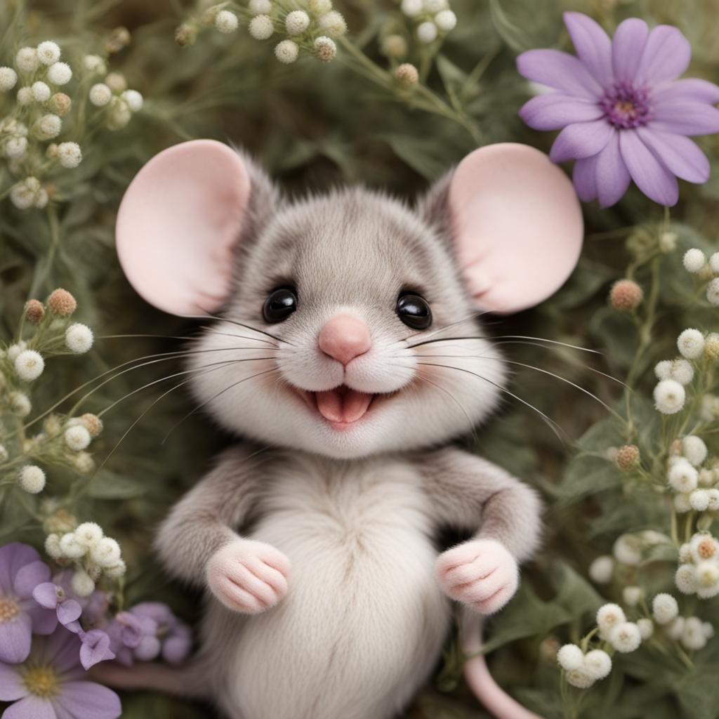 Happy Mouse with Flower Relaxing