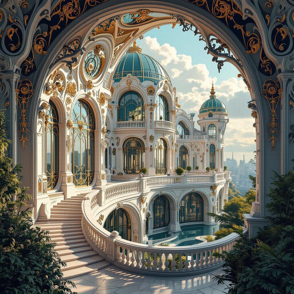 Ornate Art Nouveau Vista with Cassette Futurism Elements