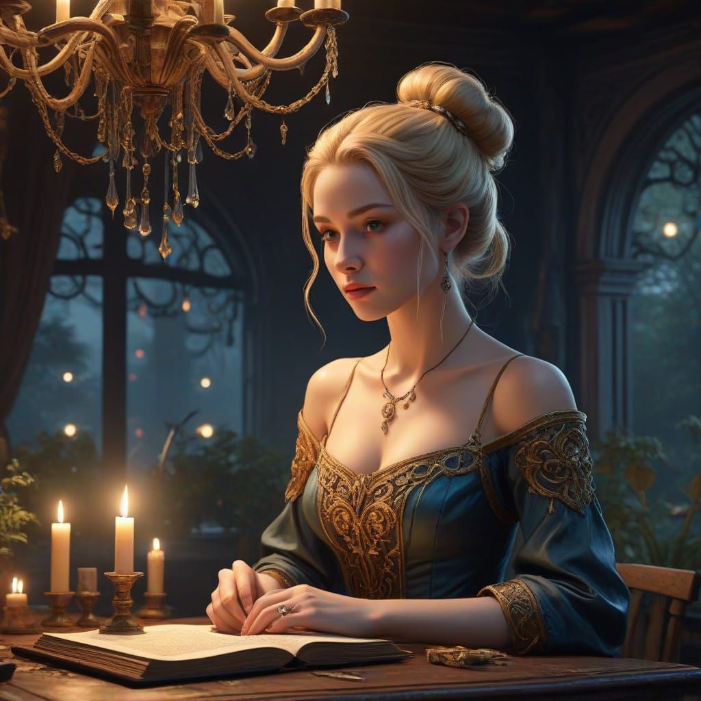 Elegant Regal Woman in Mystic Study