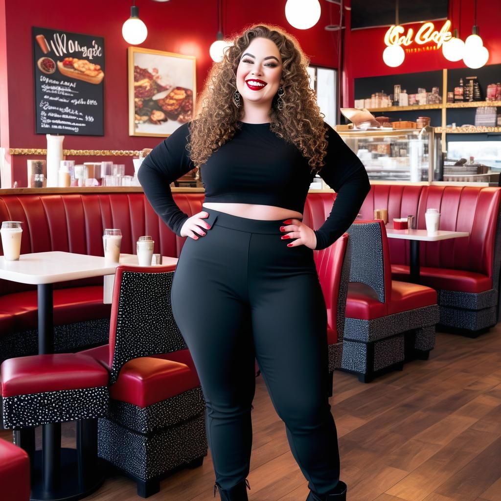 Curvy Woman Working at Cafe