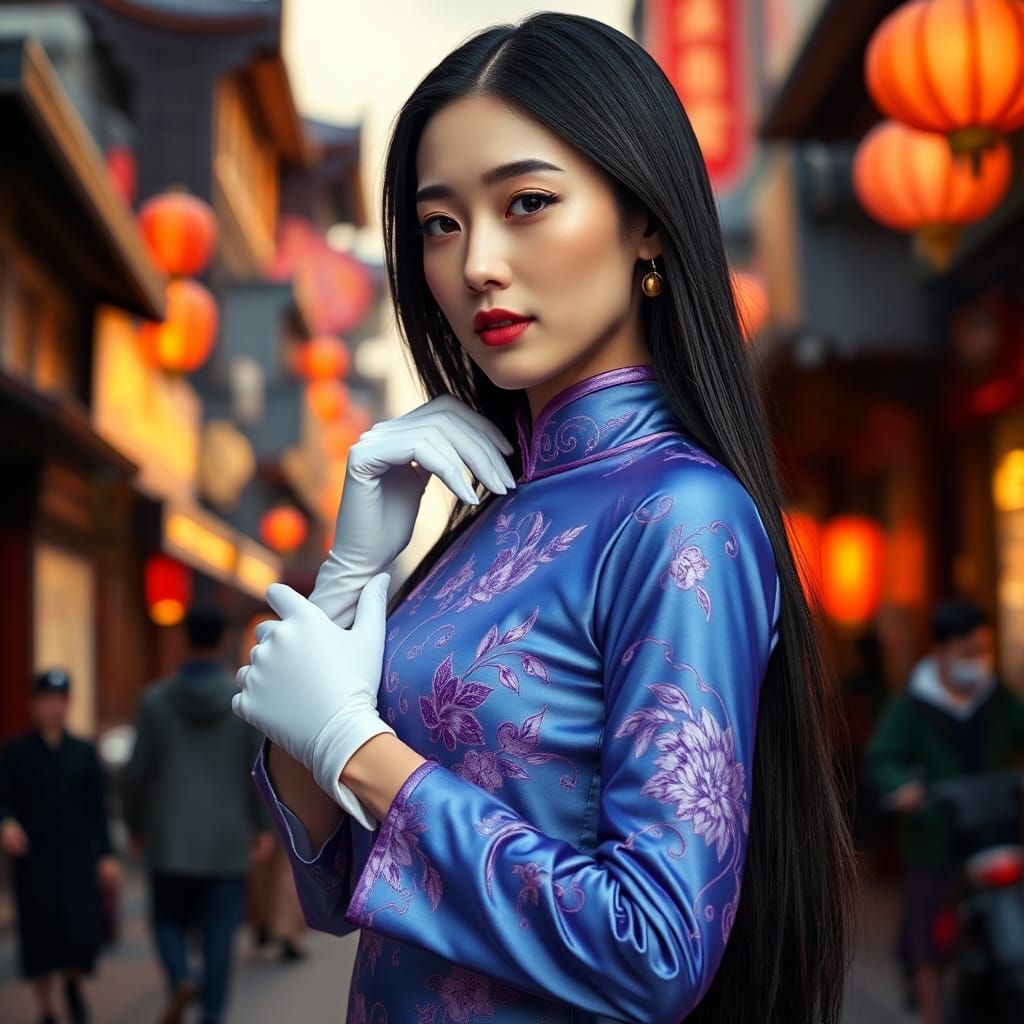 Elegant Chinese Woman in Cheongsam: Photorealistic Portrait