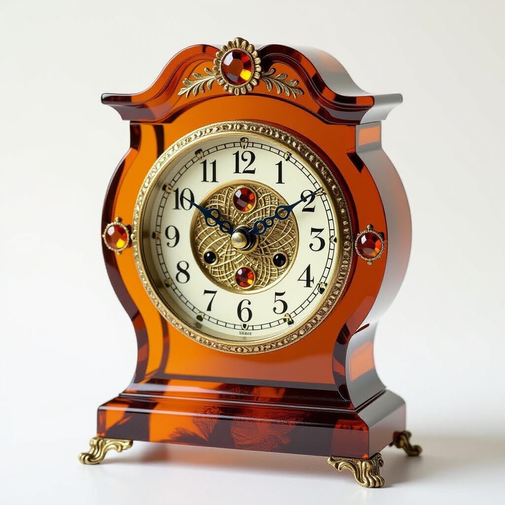 Amber Tambour Mantel Clock with Jewel Accents