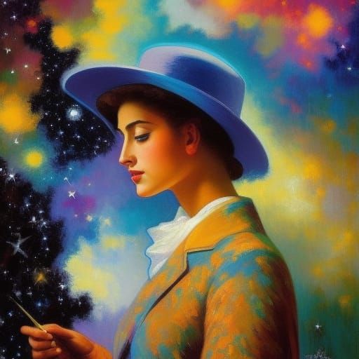 Starry Sky Painter Portrait in Hyperdetailed Style
