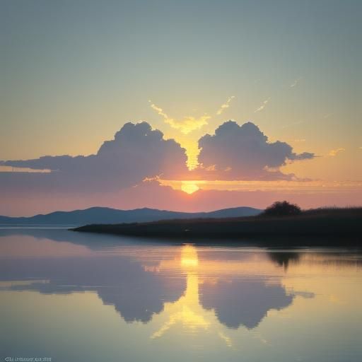 Peaceful River Flowing to Sea: Impressionist Landscape