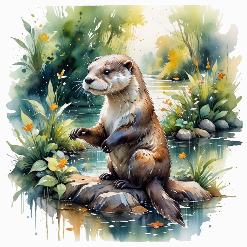 Playful Otter in Vibrant Aquatic Haven
