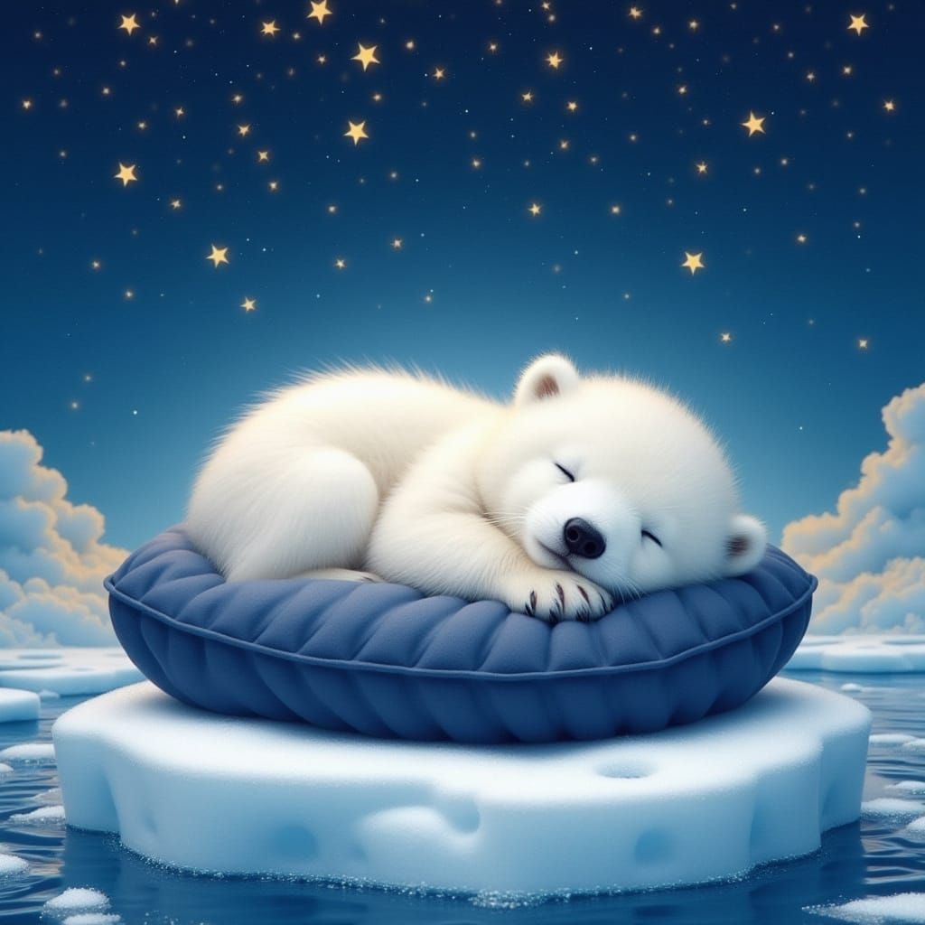 Polar Bear Cub Dreamscape in Art Nouveau Style