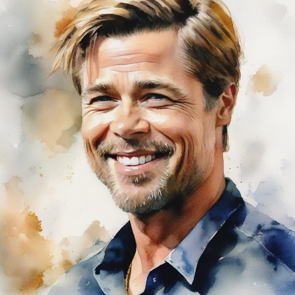 Watercolor Impressionistic Portrait of a Smiling Man
