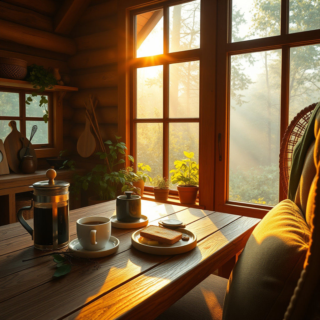 Cozy Cabin Interior in Morning Light