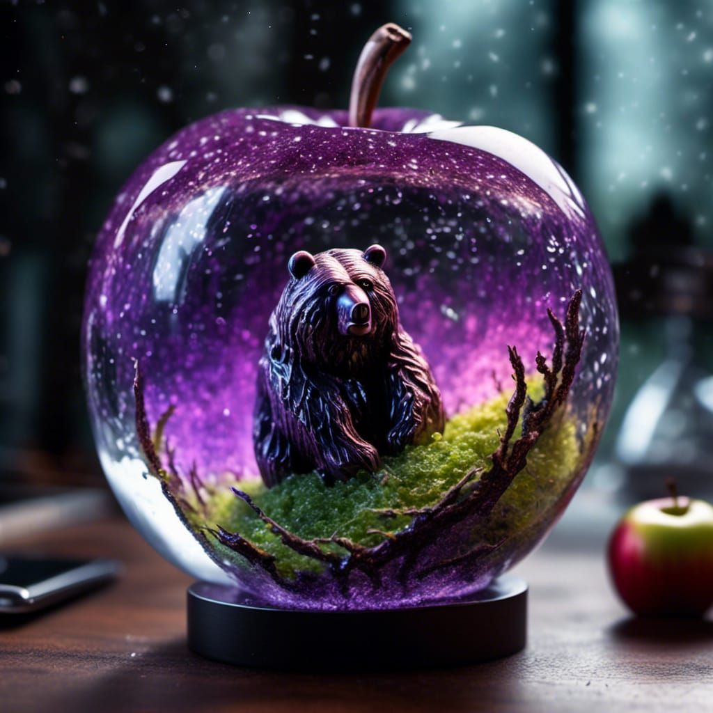 Galaxy Inside Crystal Apple: Hyperrealistic Miniature
