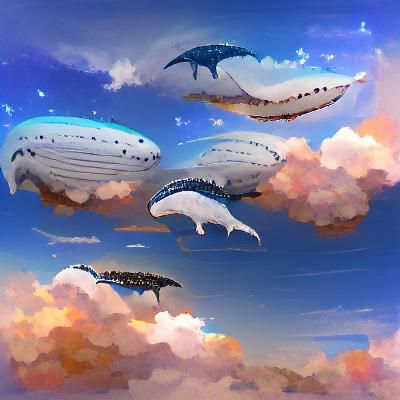 Majestic Sky Whales Soaring in Cloudy Sky