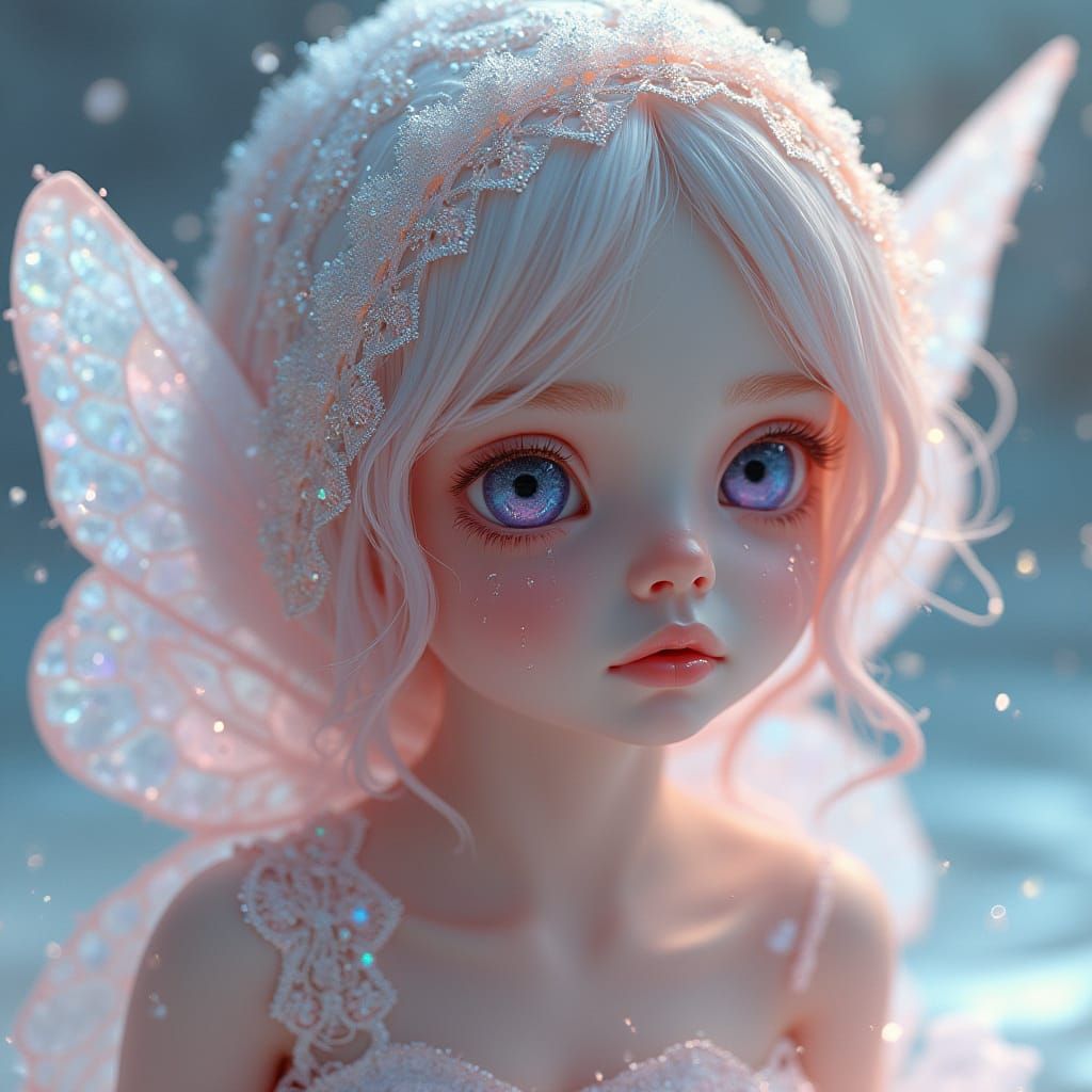Ethereal Girl with Holographic Tears and Butterfly Wings in ...