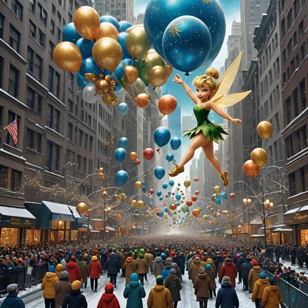 Tinker Bell Leads Thanksgiving Parade, Detailed Matte Painti...