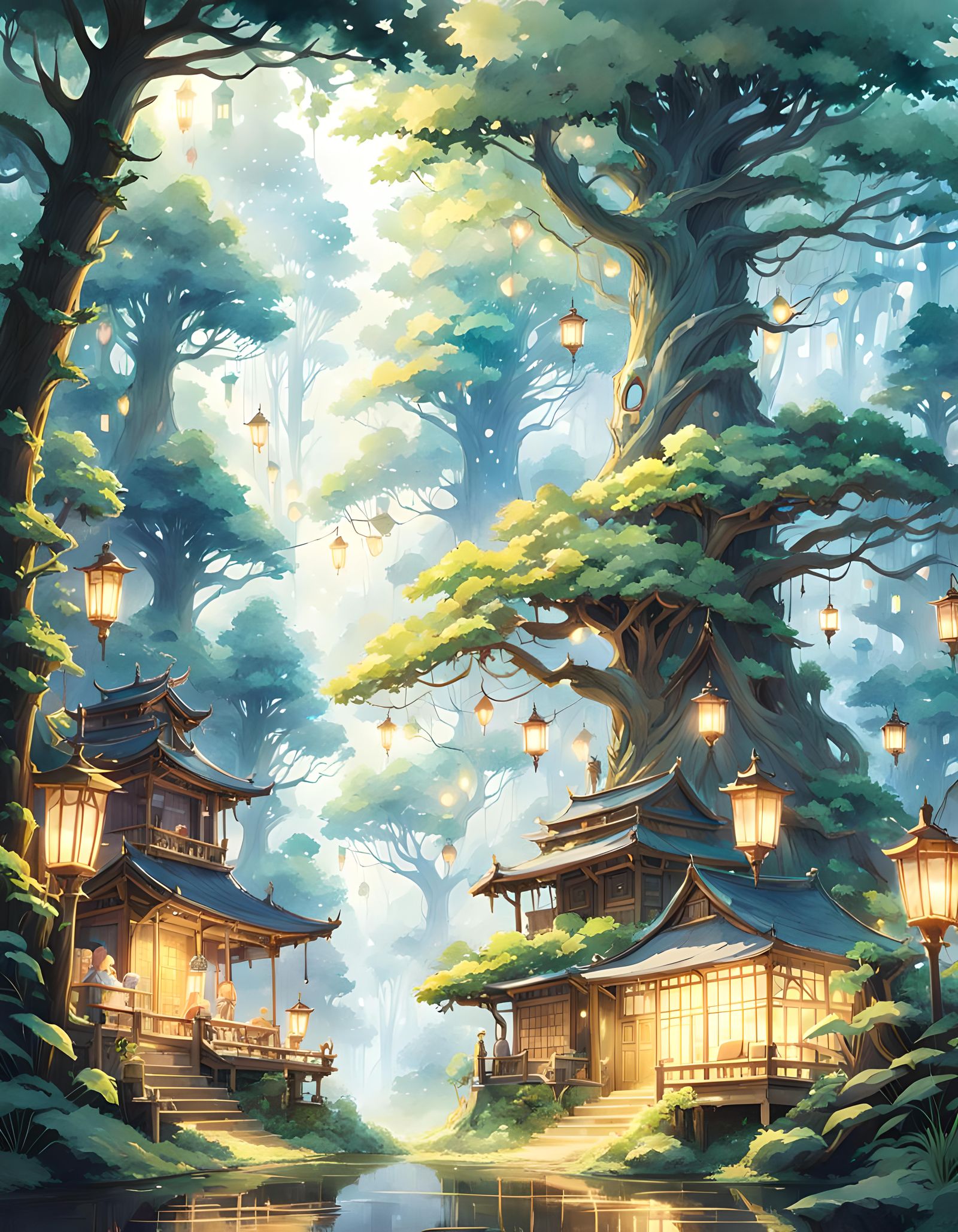 Enchanted Ancient Forest: A Watercolor Illustration