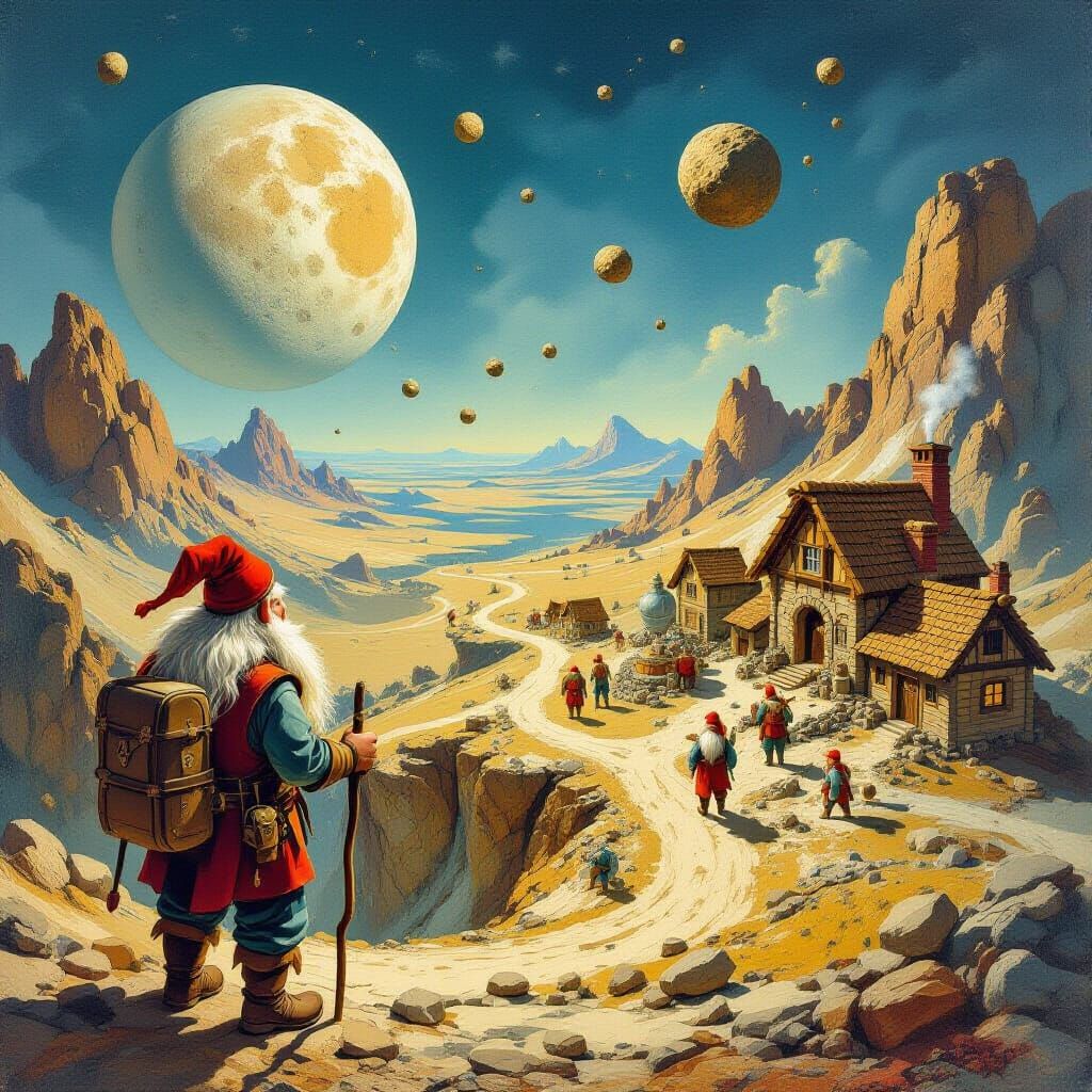 Dwarves Mining Asteroid Ceres: Dali Surrealism