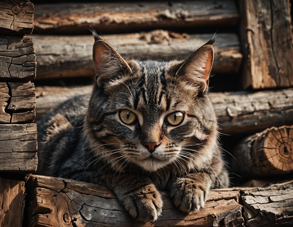 Camouflaged Cat: Close-Up Portrait in Natural Light
