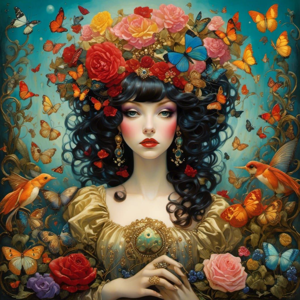 Surreal Gothic Portrait in Whimsical Garden