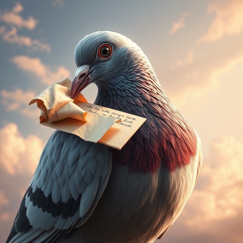 Majestic Pigeon with Crumpled Love Letter