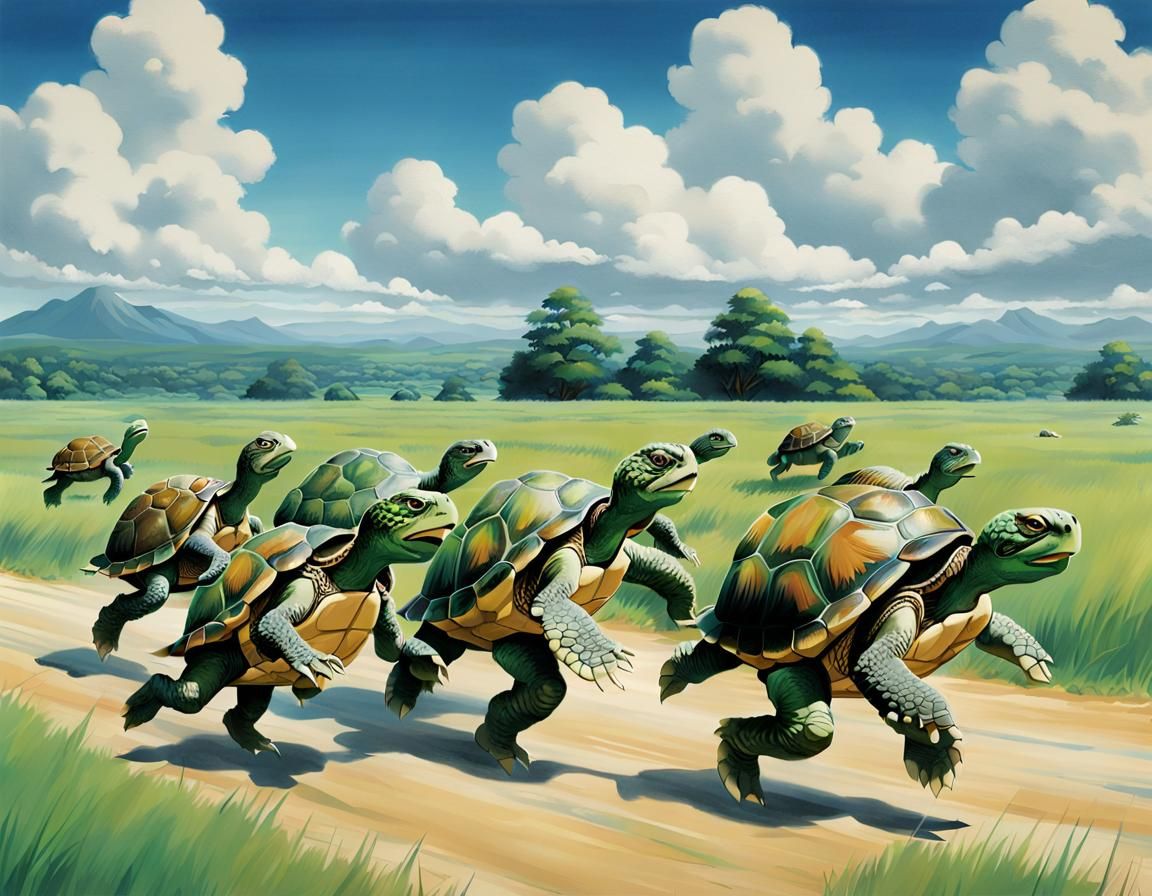 Turtles Race in Style of Hayao Miyazaki