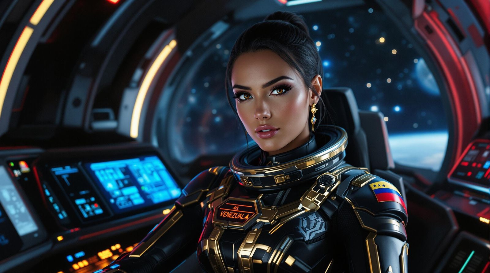 Venezuelan Space Pilot in Futuristic Cockpit