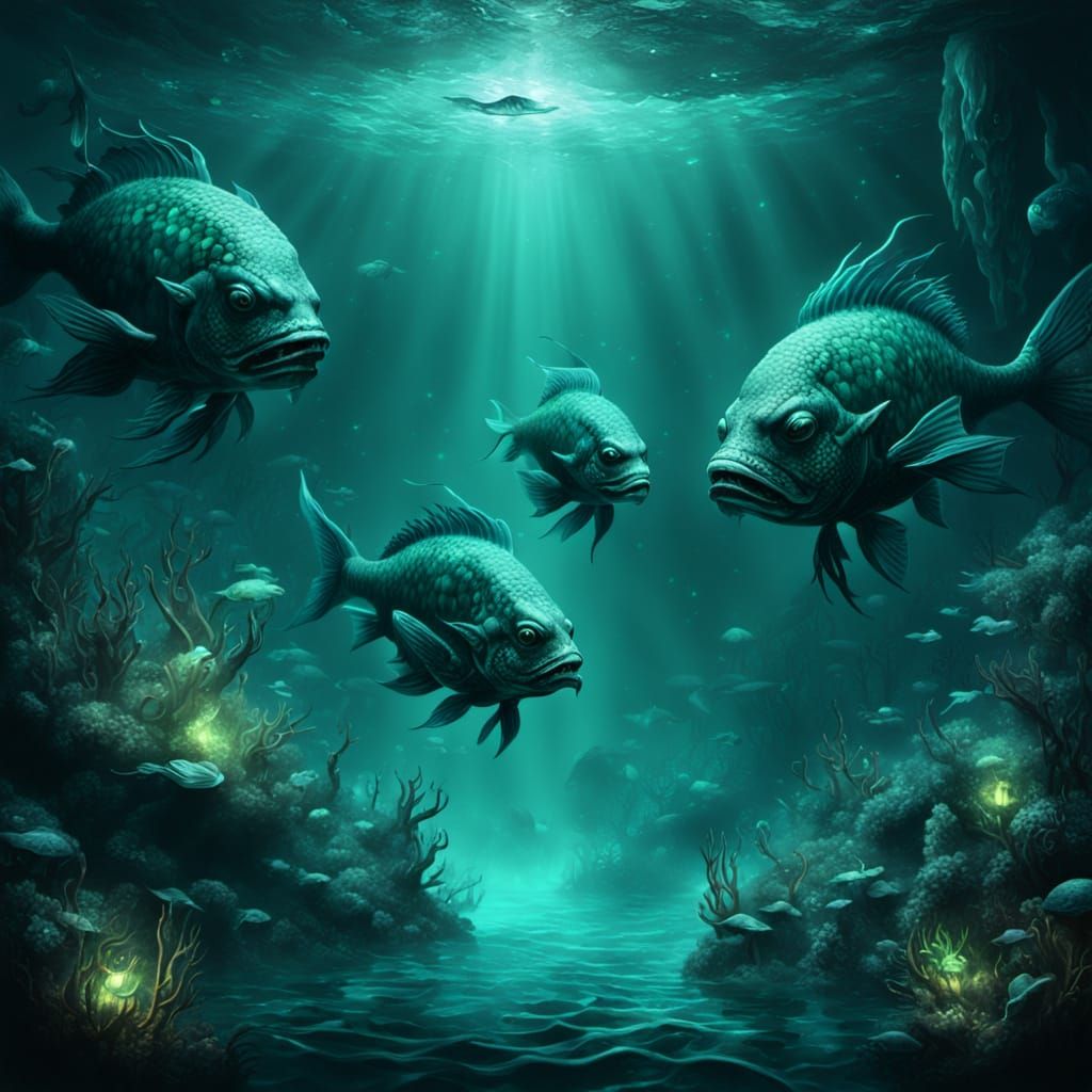 Underwater Sirens in Dark Fantasy Style