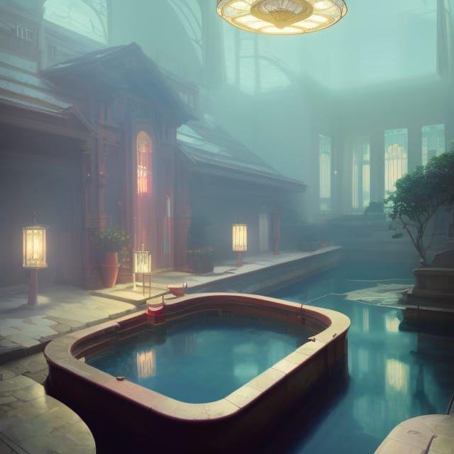 Victorian Art Nouveau Spa in Studio Ghibli Style