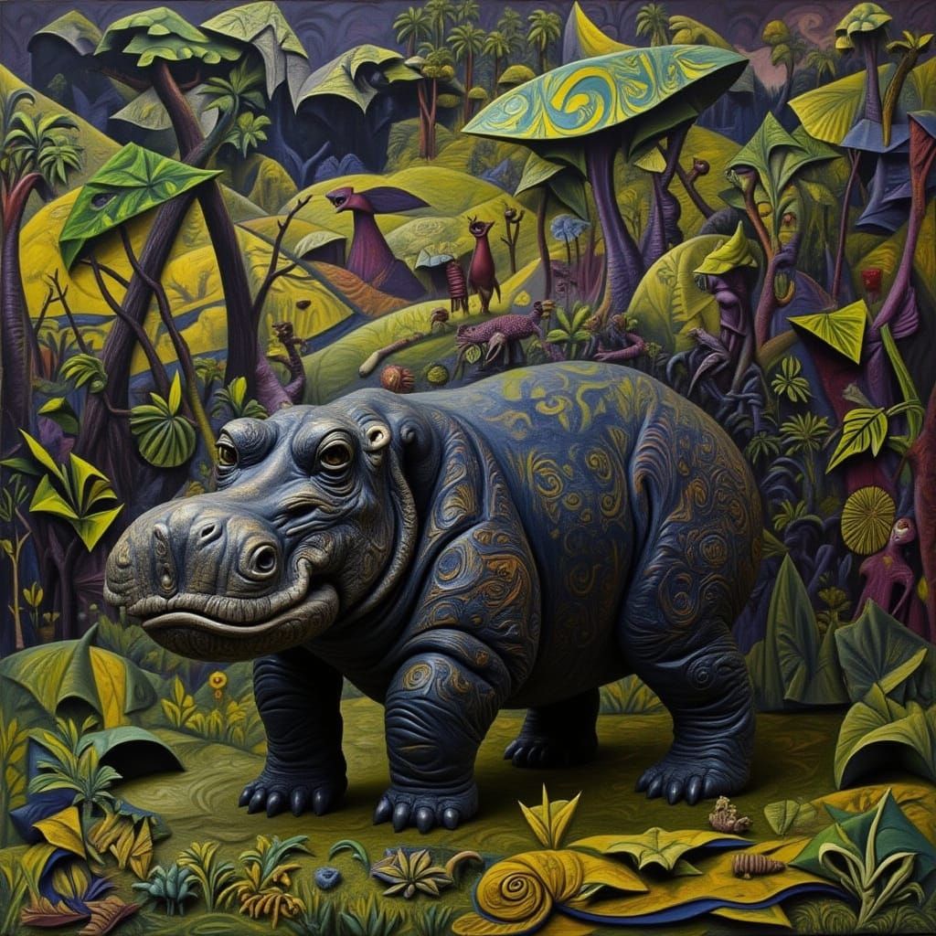 Majestic Hippo in Lush Jungle Environment