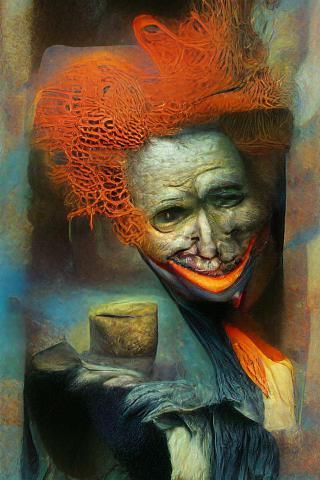 Orange Joker Portrait in Beksinski Style