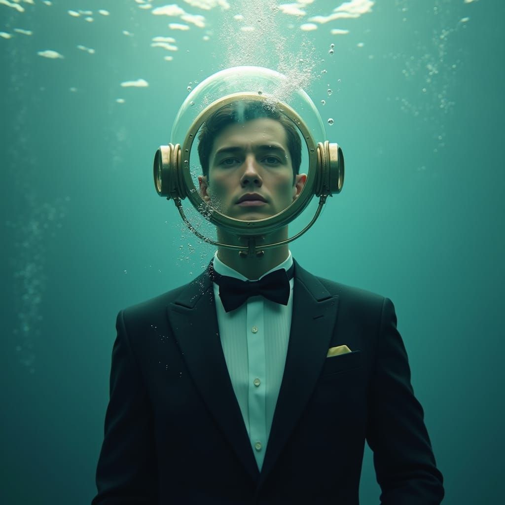 Diver in Futuristic Underwater Scene, in Ash Thorp's Style