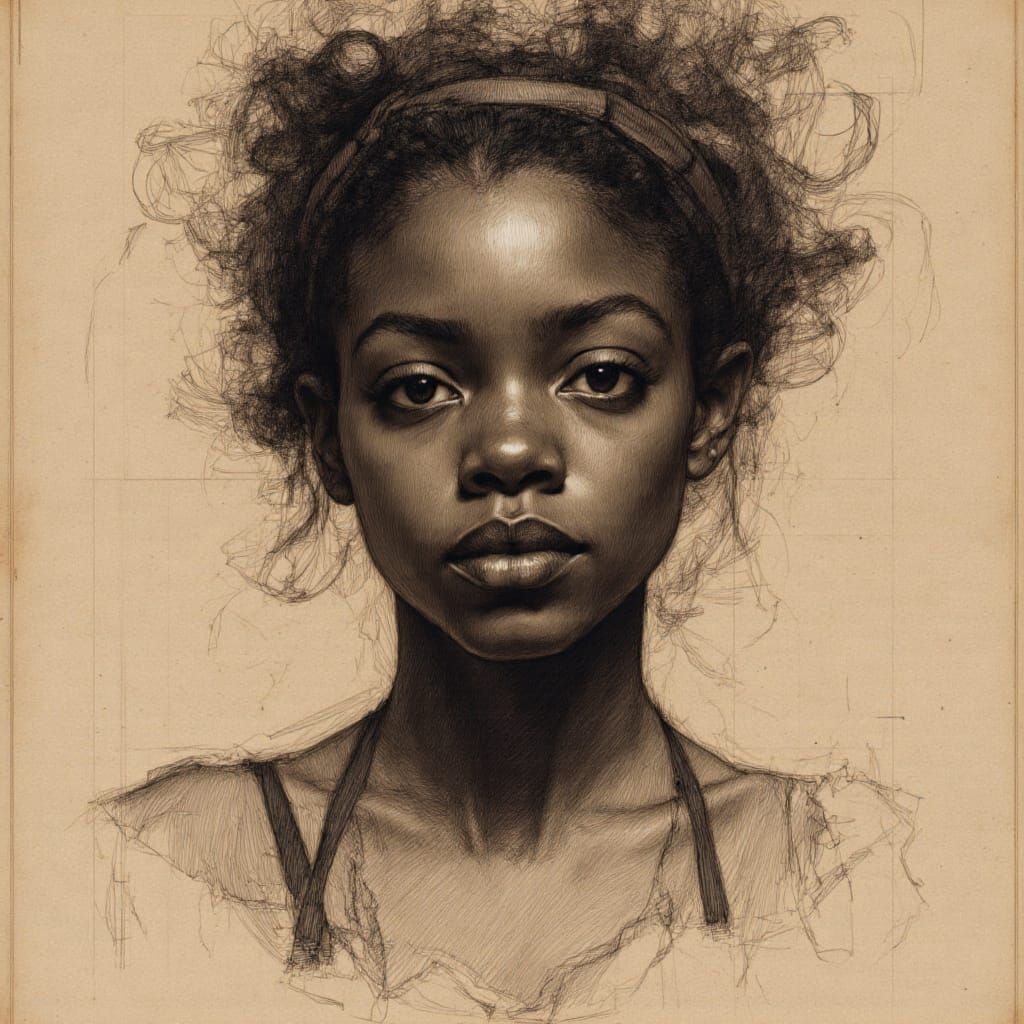 Rococo Victorian Black Woman Portrait Sketch