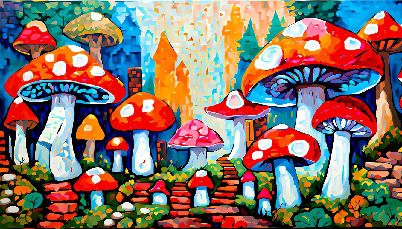 Fairy Village Mushroom Houses in Cubist Style