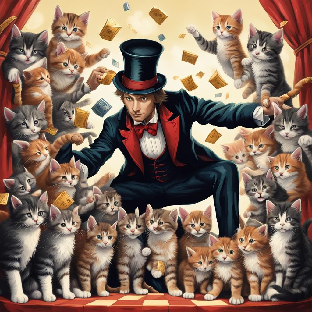 Magician's Hat Overflowing with Kittens