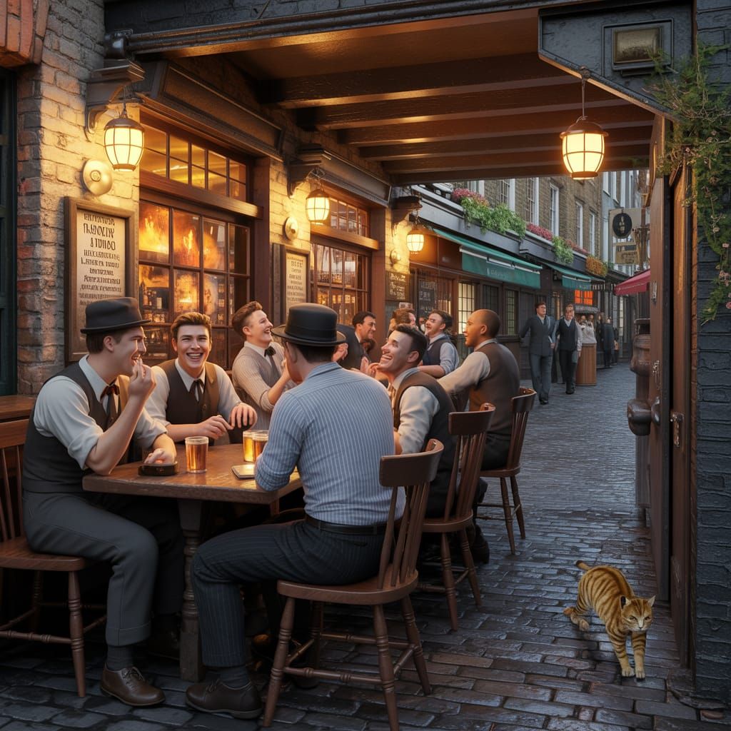 1890s Tavern Camaraderie: Working Class Patrons Laughing