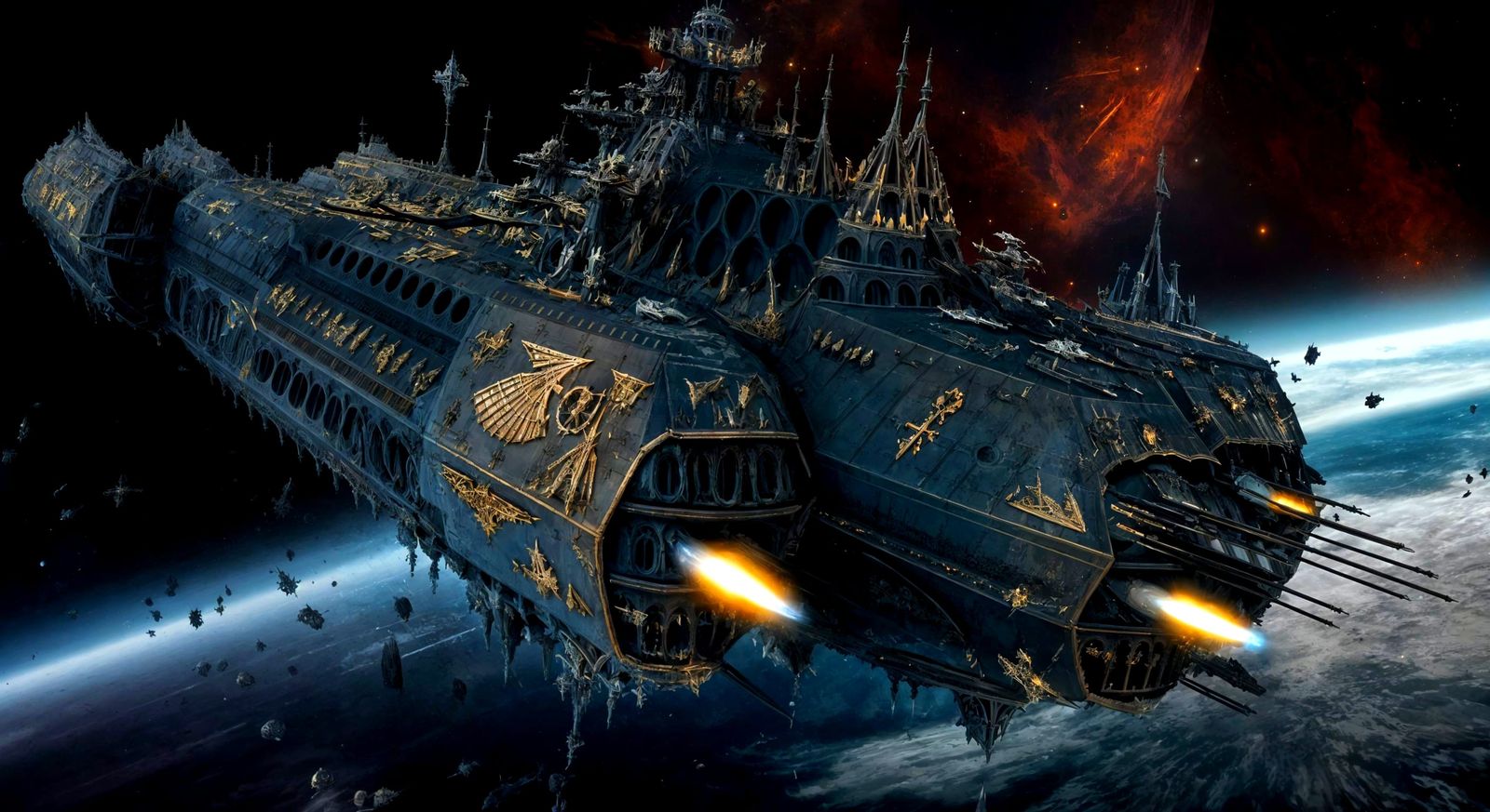 Gothic Space Cruiser in Grimdark Battlefleet Gothic Style