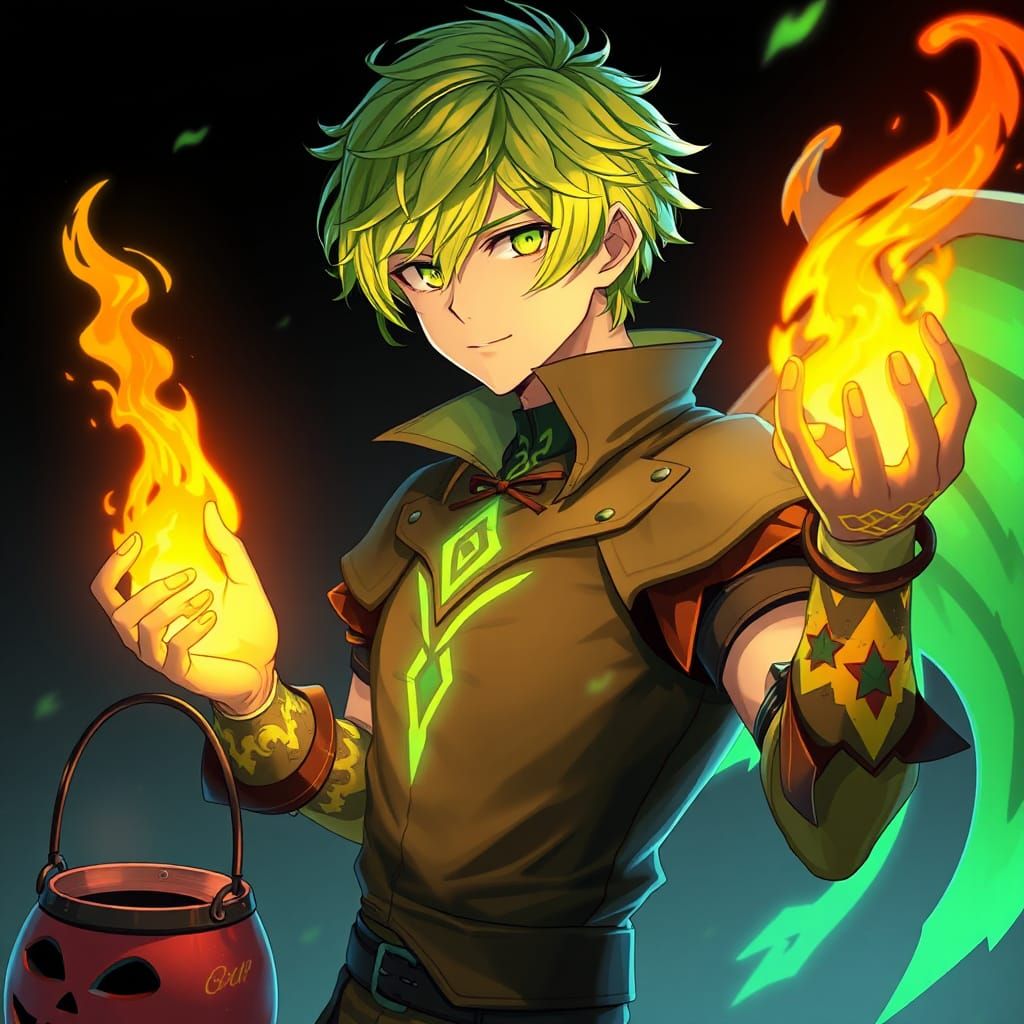 Halloween Elementalist Creates Fire Magic: 3D Anime Art