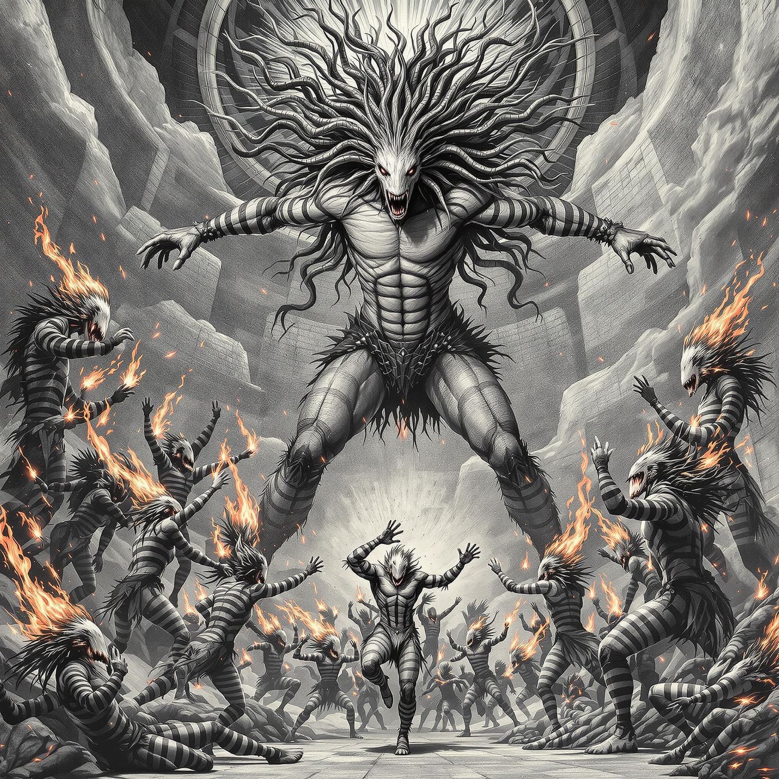 Surreal Dance of Stellar Beings in Inverted Colors