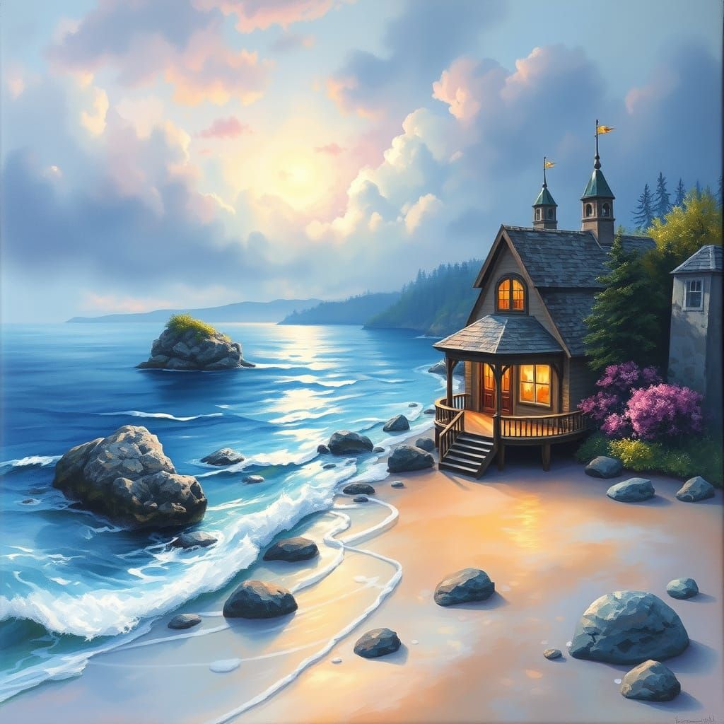 Ethereal Sea Landscape in Gouache Impressionist Style