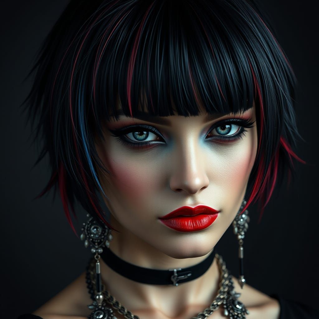 Mysterious Goth Woman in Cyberpunk Style