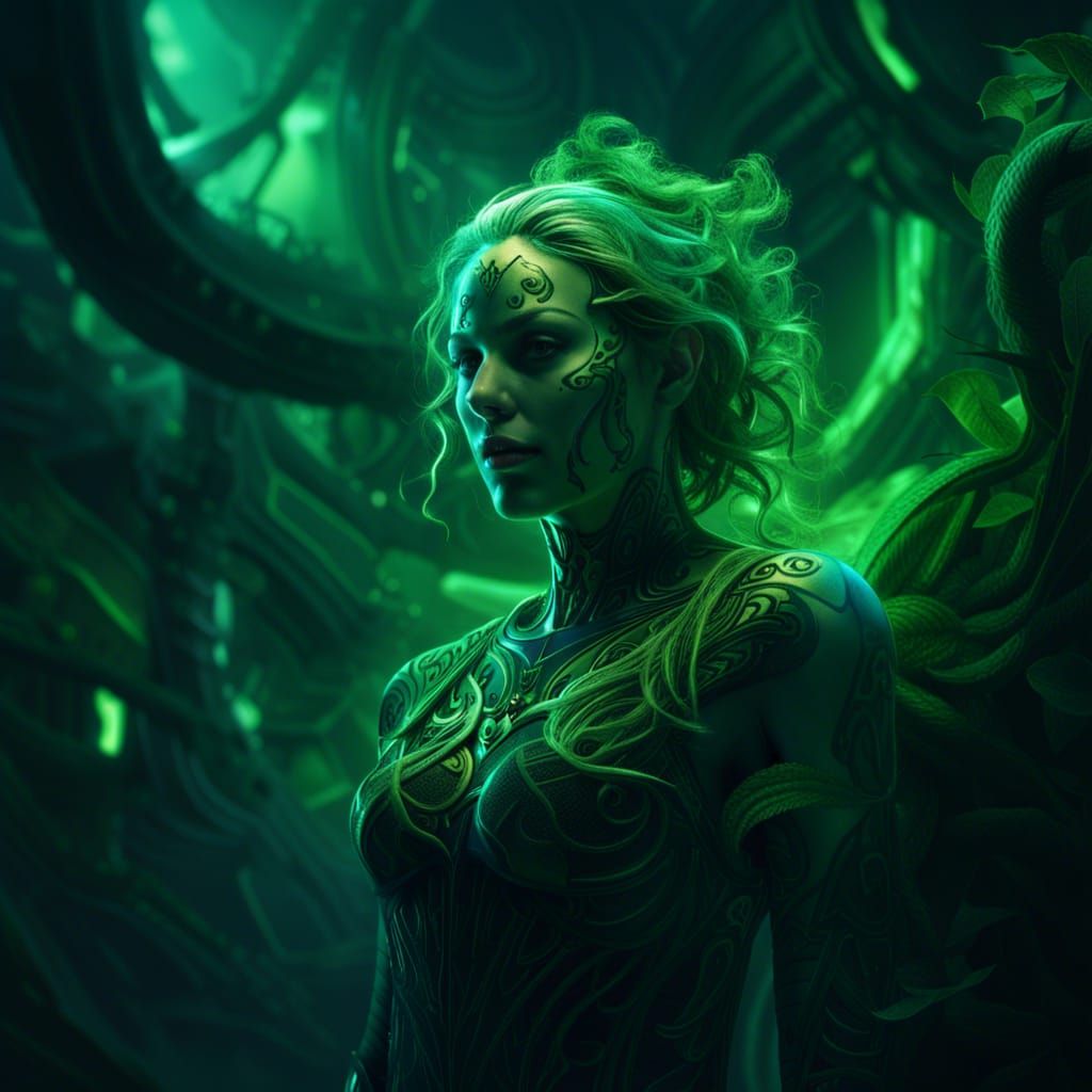 Dark Fantasy Art: Green, Hyper Detailed Landscape