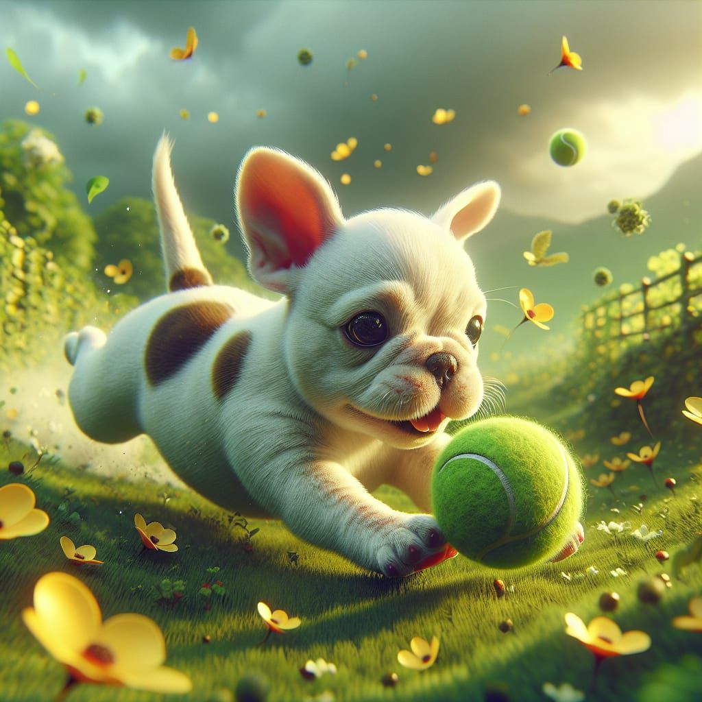 Adorable French Bulldog Puppy in Fantasy Field