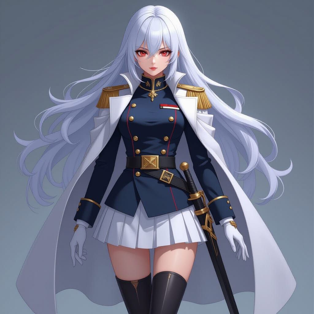 Anime Female Admiral With White Hair And Red Eyes
