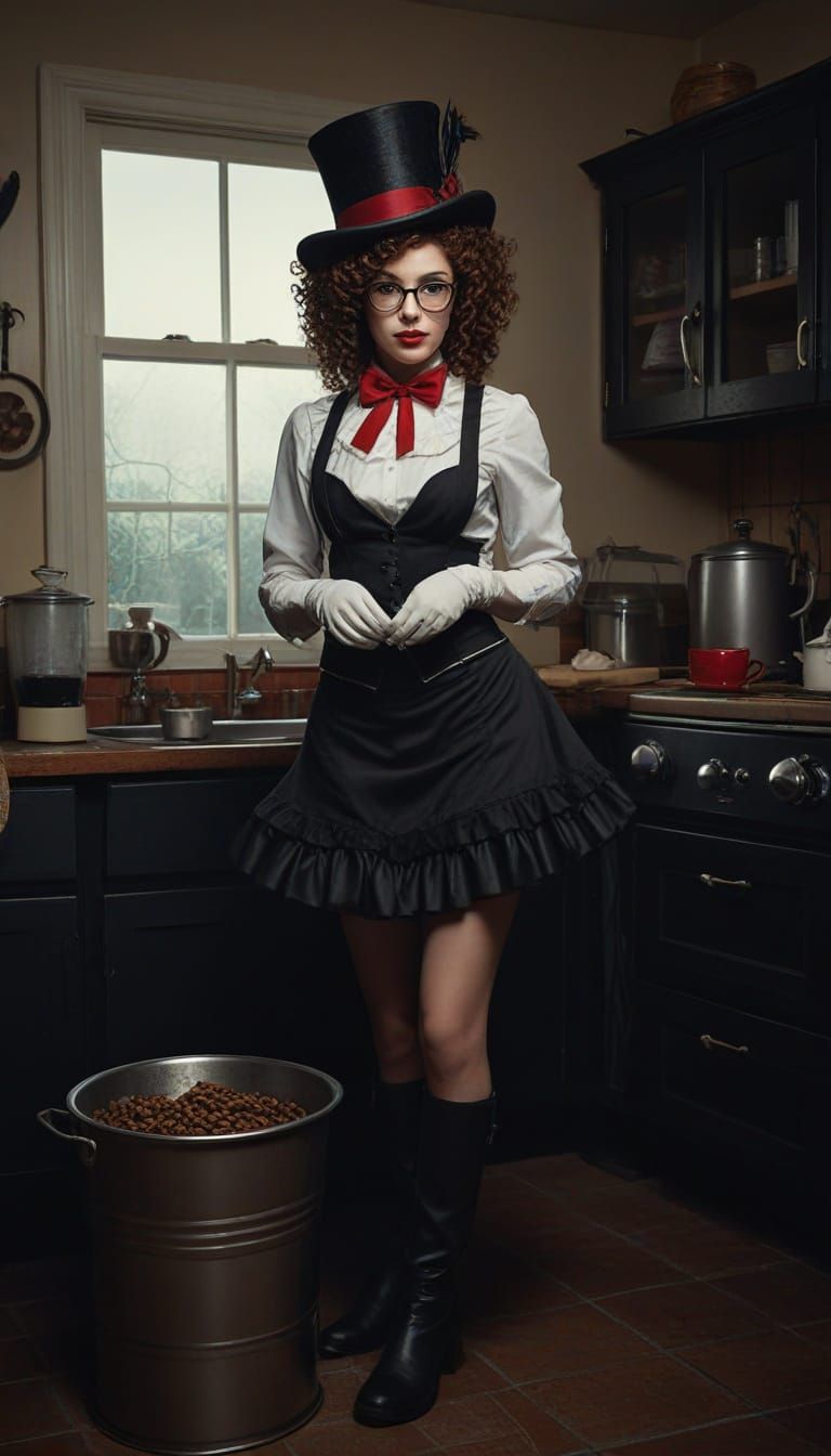 Brunette in Kitchen: Hyperrealistic Chiaroscuro