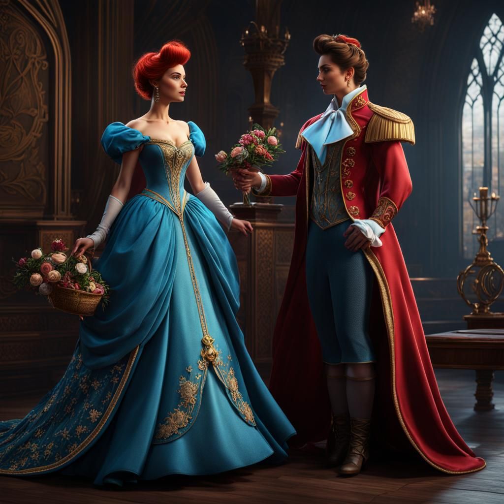 Ariel and Cinderella in Menswear: Detailed Digital Art